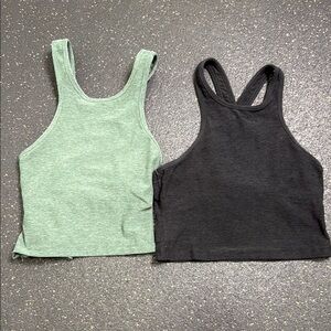 Beyond Yoga Spaced Dye Green and Black Fitted Crop Tank Tops